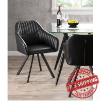 Lumisource CH-CLBP BK+BK2 Clubhouse Contemporary Pleated Chair in Black Faux Leather - Set of 2
